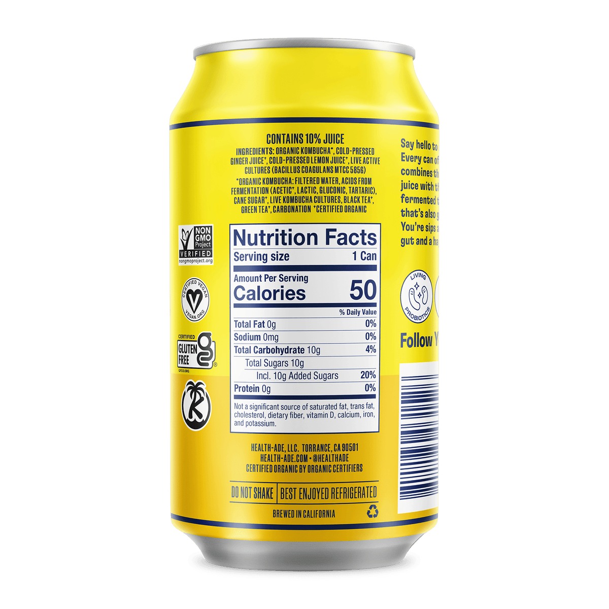 Health-Ade Kombucha in Cans — Ginger-Lemon (12-pack, 11.5oz)