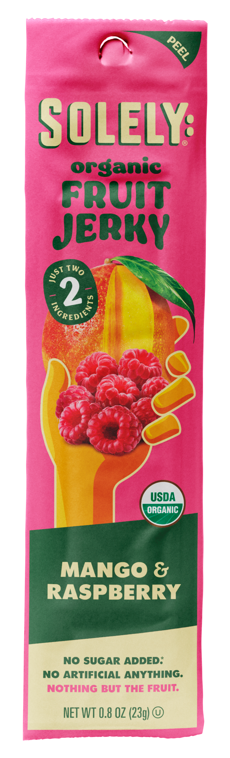 Solely Organic Mango Raspberry Fruit Jerky Strip 0.8oz PS (12ct)