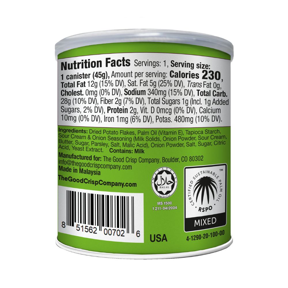 The Good Crisp Sour Cream & Onion Potato Crisps Grab & Go Can 1.6oz (12ct)