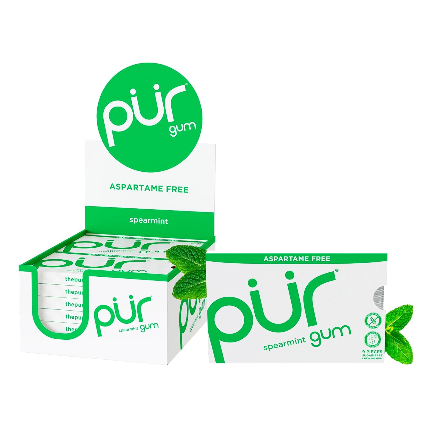 PUR Spearmint Gum Blister Pack 9pc (12ct)