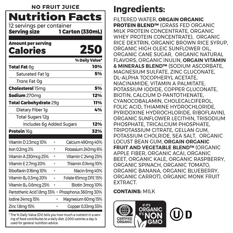 Orgain Organic Nutrition Grass-Fed Shake (Case of 12)