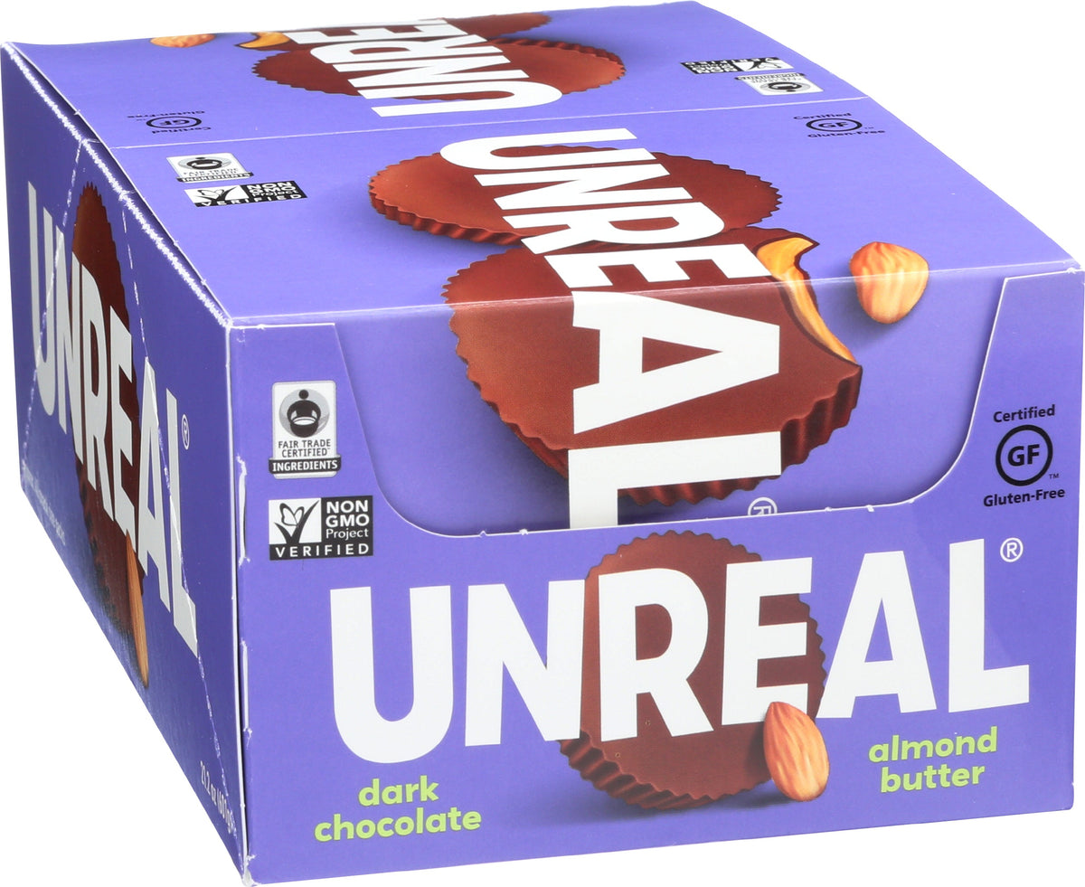 UNREAL - Mini Dark Chocolate Almond Butter Cups (Caddy of 40 Individually Wrapped Cups)
