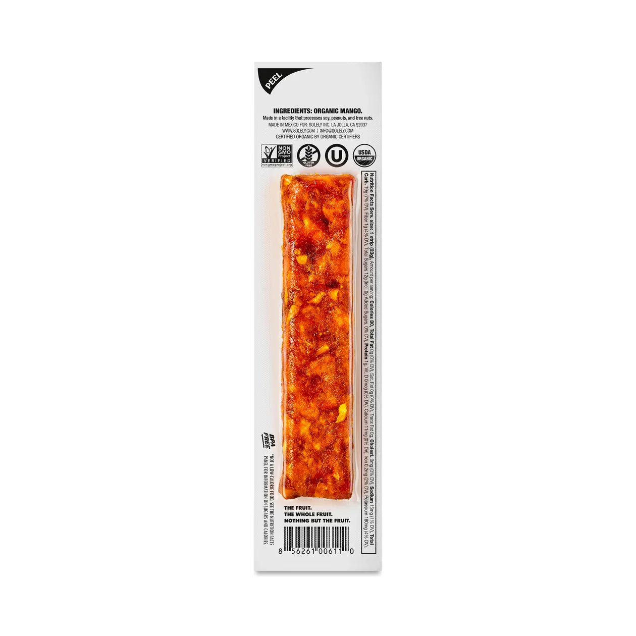 Solely Organic Mango Fruit Jerky Strip 0.8oz PS (12ct)