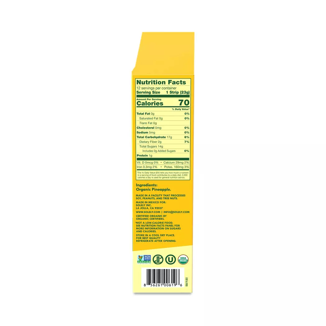 Solely Organic Pineapple Fruit Jerky Strip 0.8oz (12ct)