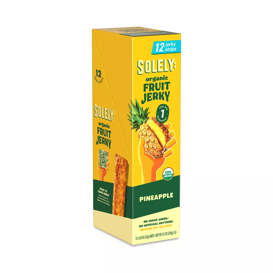 Solely Organic Pineapple Fruit Jerky Strip 0.8oz (12ct)