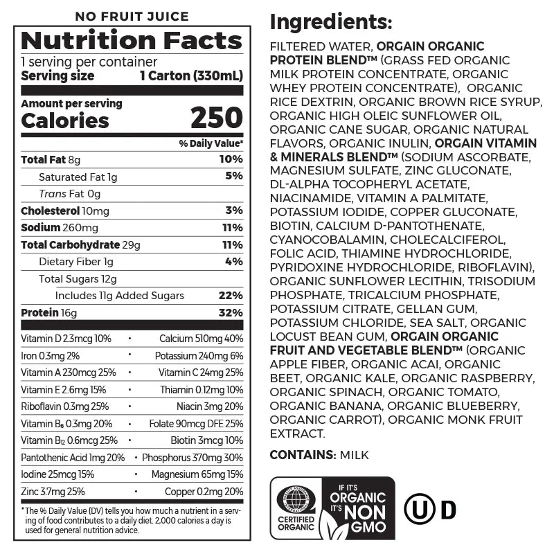 Orgain Organic Nutrition Grass-Fed Shake (Case of 12)
