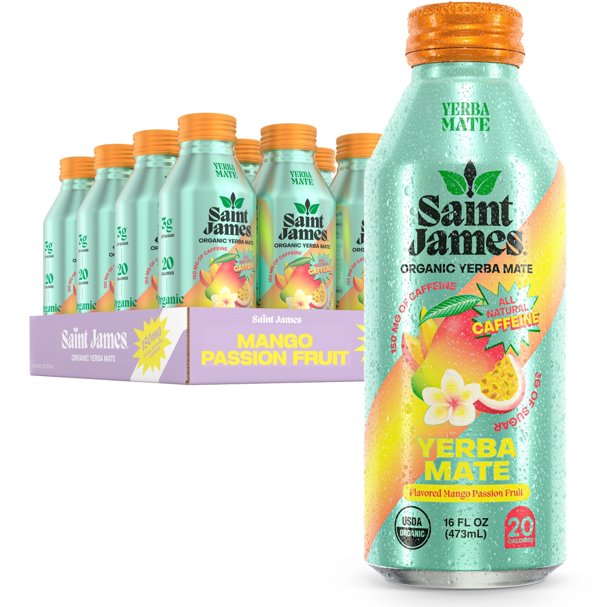 Mango Passion Fruit Yerba Mate - 150 mg Caffeine, 12 Bottles