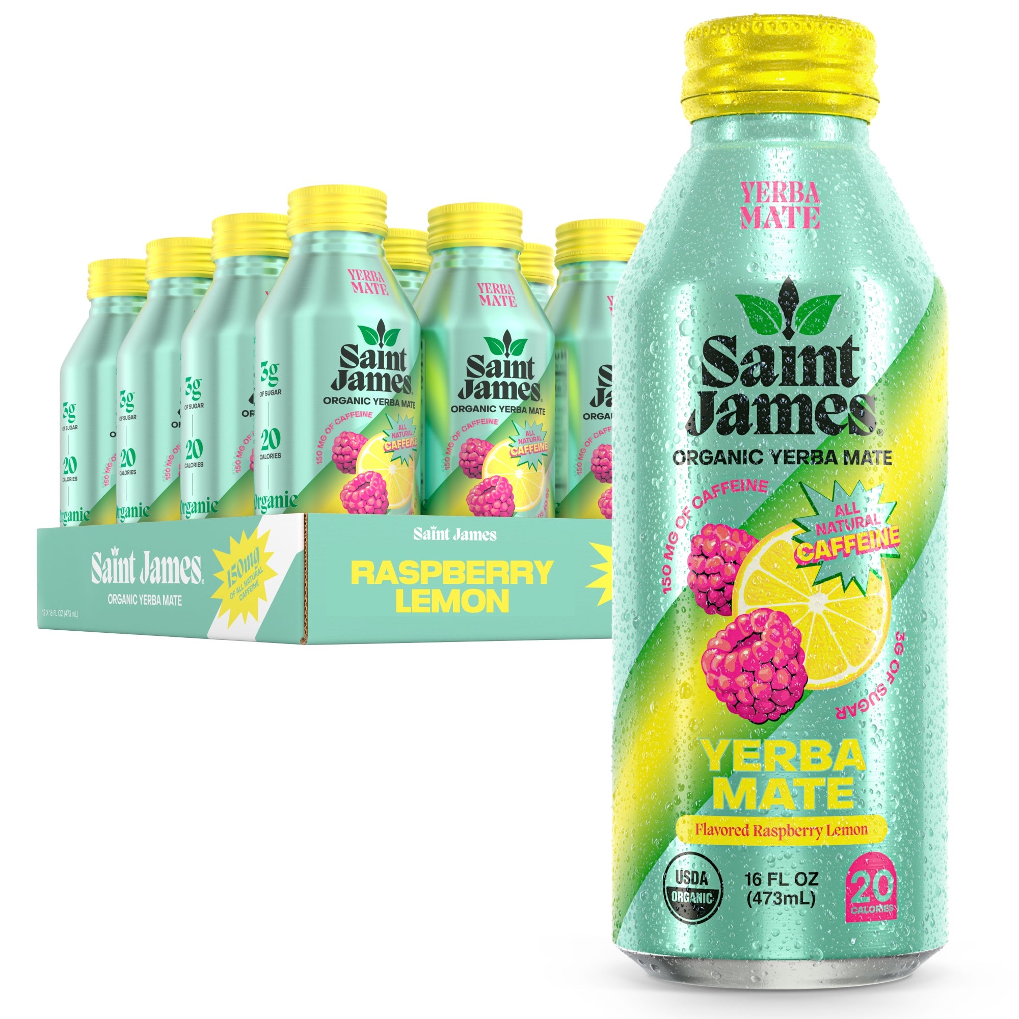 Raspberry Lemon Yerba Mate - 150 mg Caffeine, 12 Bottles