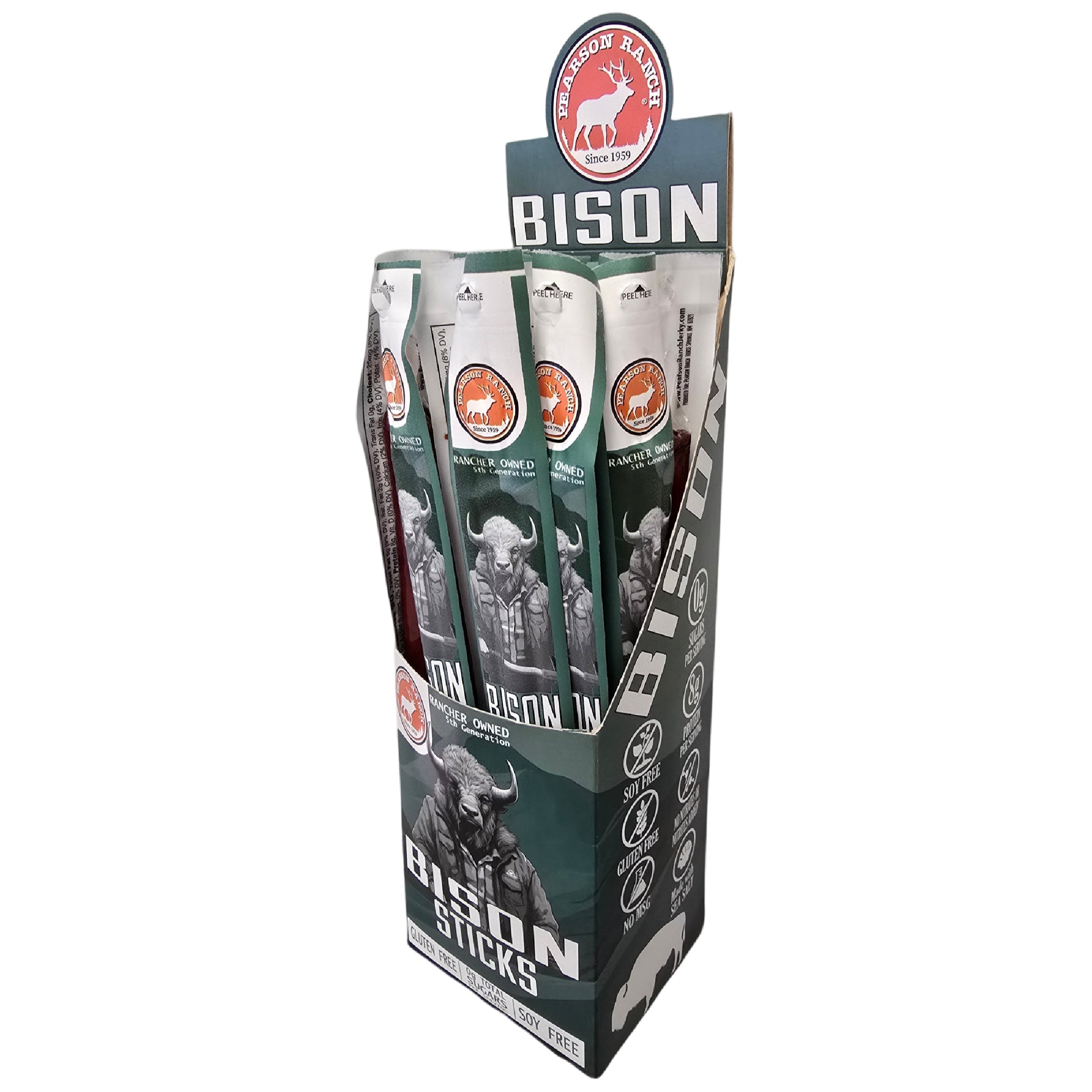 Pearson Ranch Bison Single Snack Stick - 24 Count Caddy