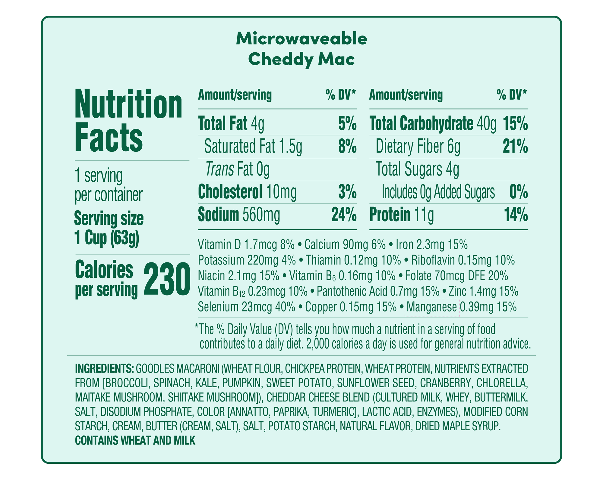 Goodles Cheddy Mac Cup nutrition facts