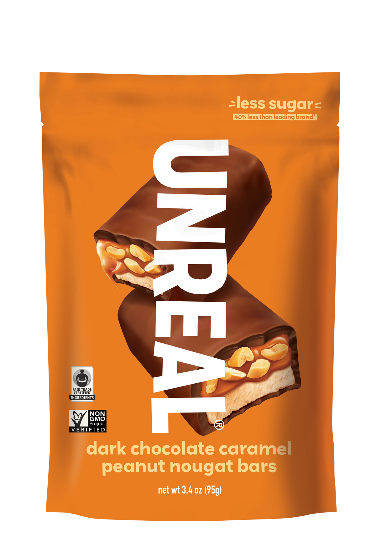 UNREAL - Dark Chocolate Caramel Peanut Nougat Bars (Case of 6 Bags, 5 Bars per Bag - 30 Bars)