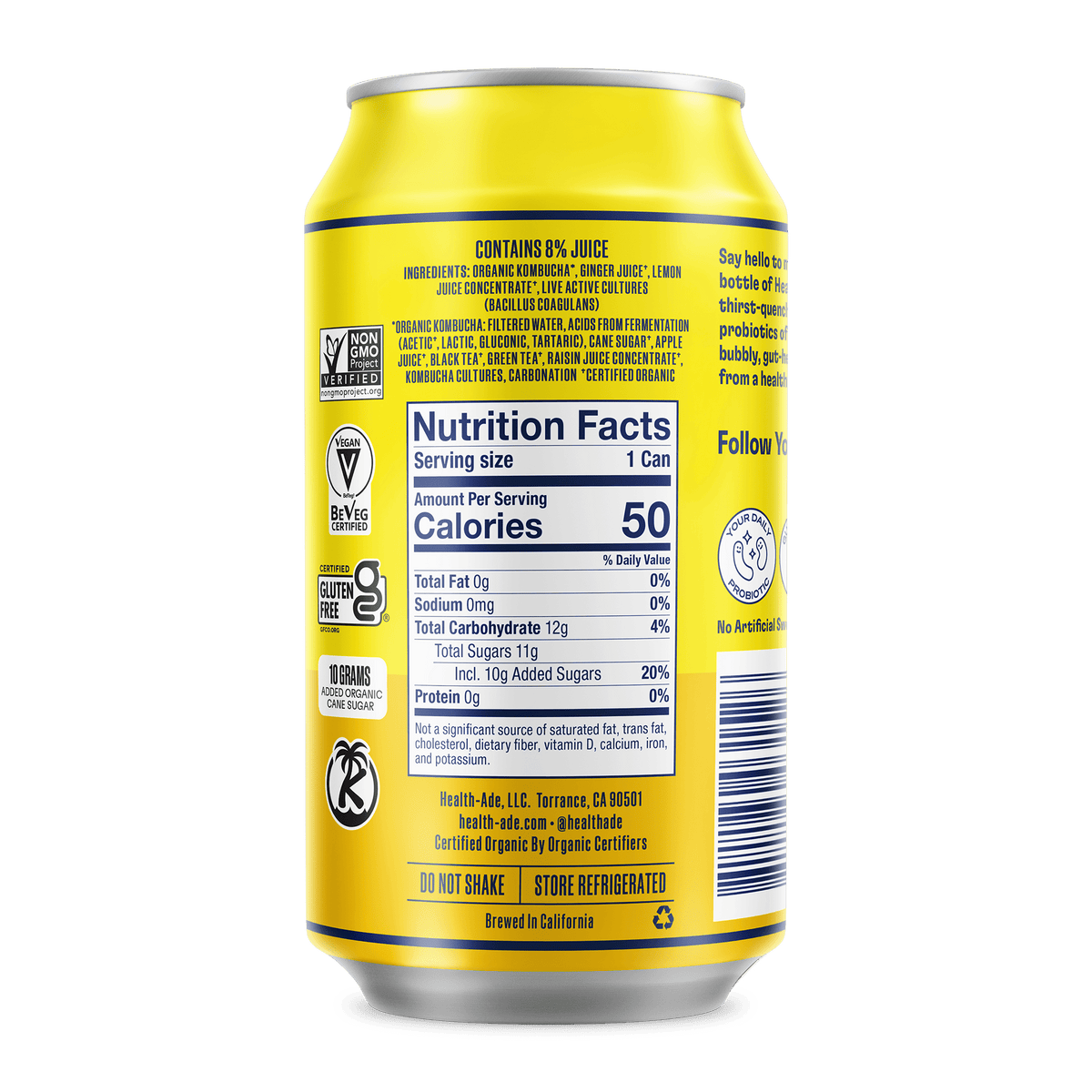 Health-Ade Kombucha in Cans — Ginger-Lemon (12-pack, 11.5oz)