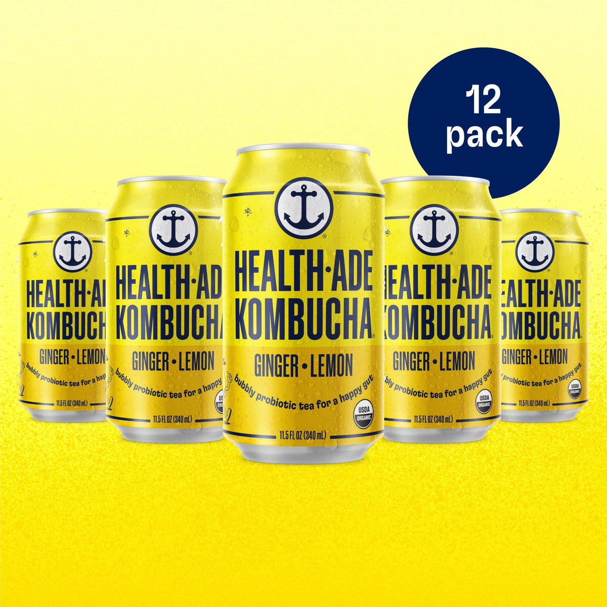 Health-Ade Kombucha in Cans — Ginger-Lemon (12-pack, 11.5oz)