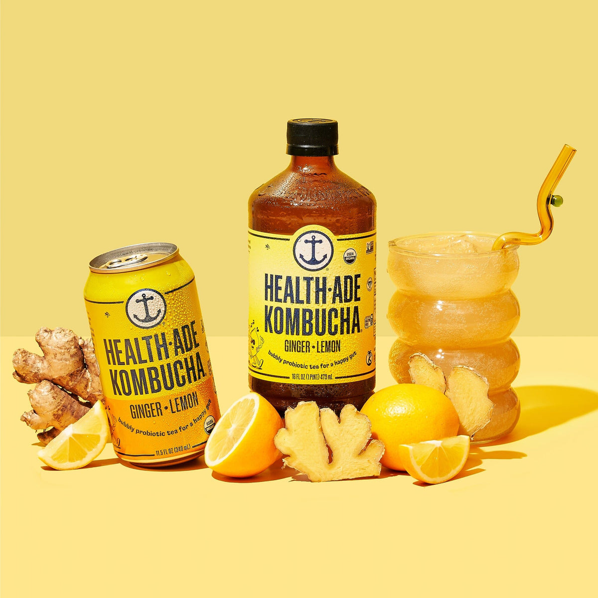 Health-Ade Kombucha in Cans — Ginger-Lemon (12-pack, 11.5oz)