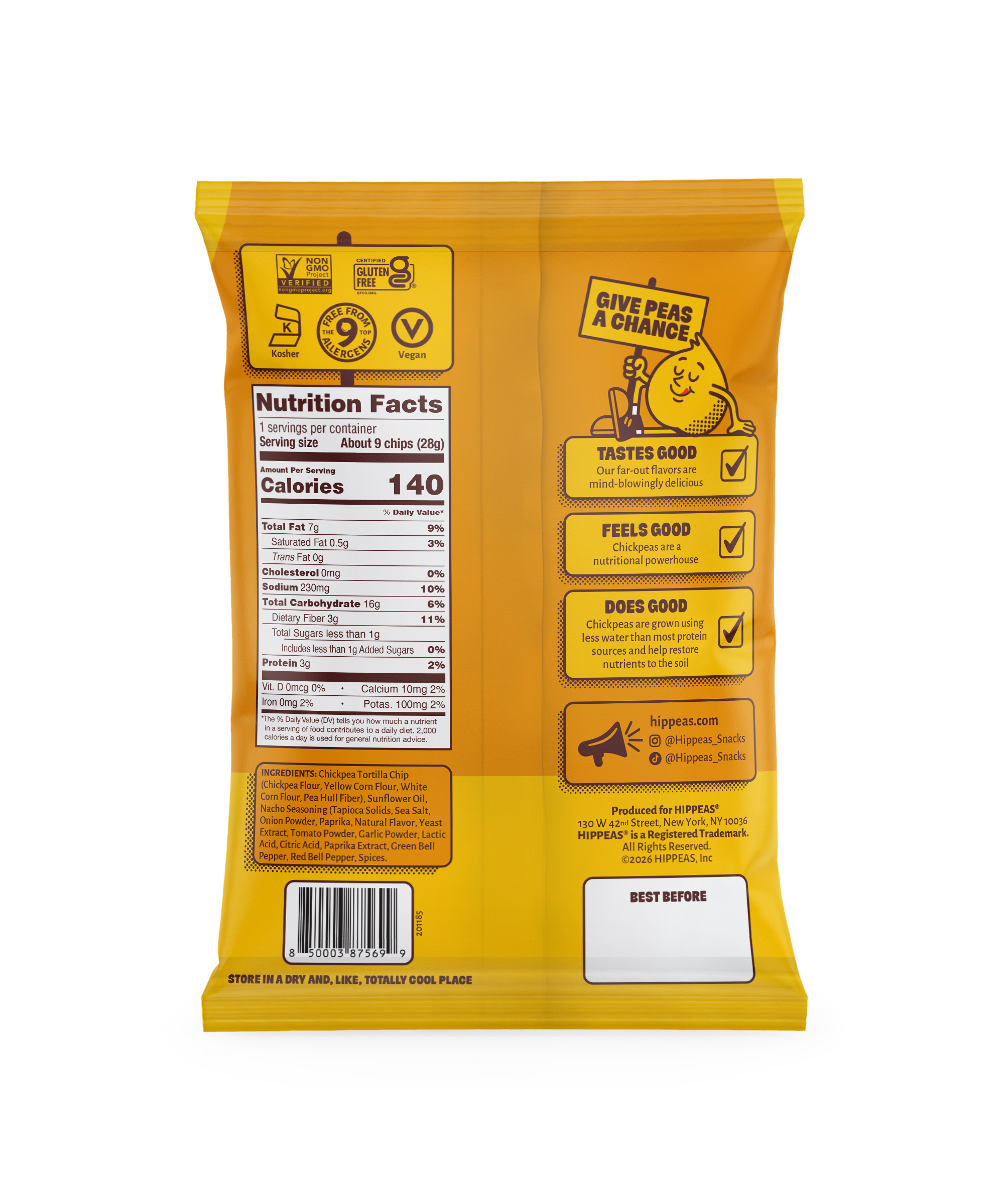 Hippeas Vegan Nacho Vibes Chickpea Tortilla Chips 1oz (21ct)