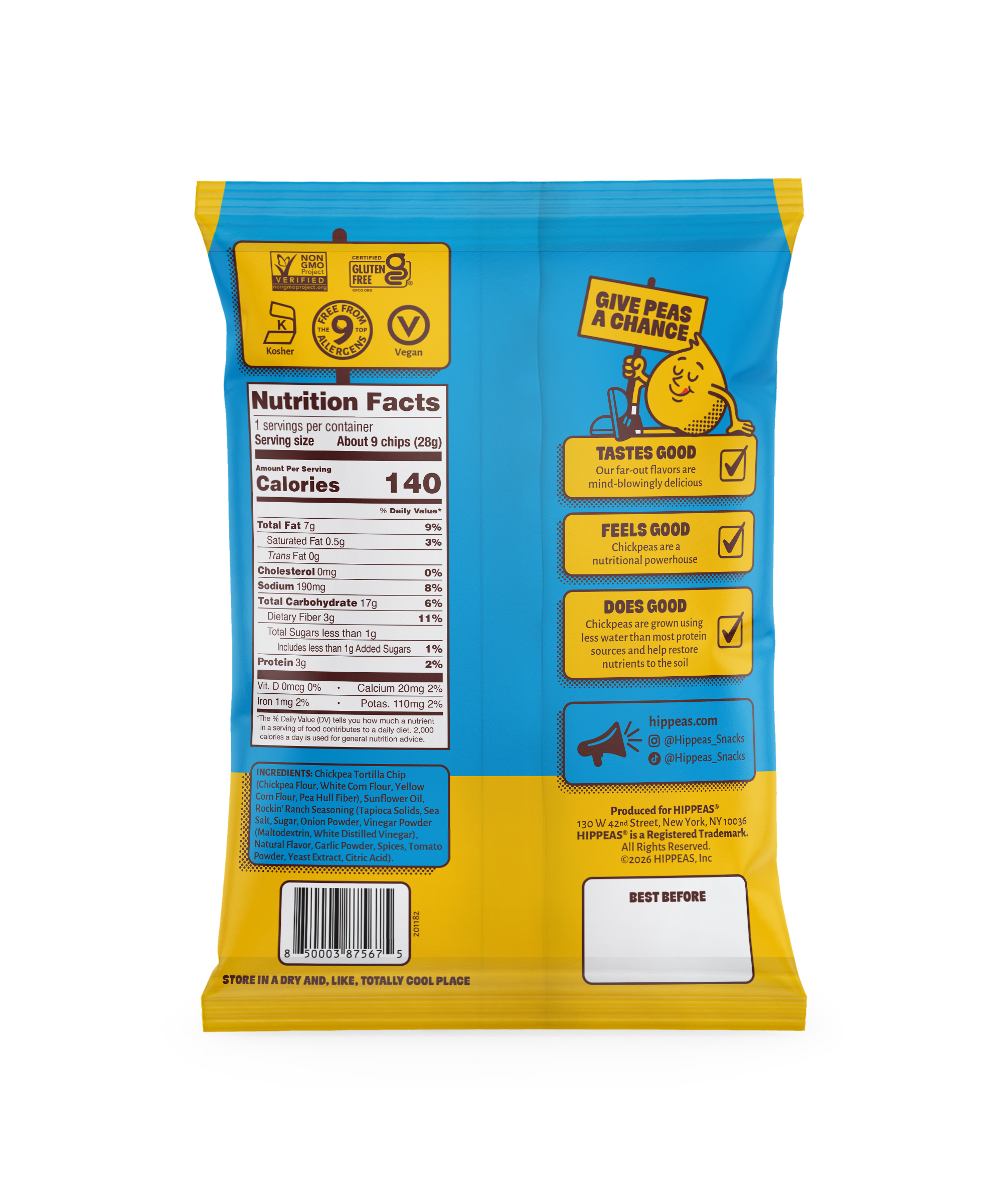 Hippeas Vegan Rockin' Ranch Chickpea Tortilla Chips 1oz (21ct)