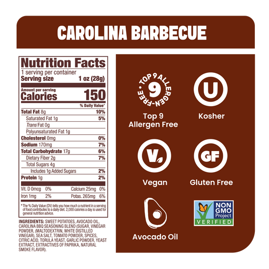 Carolina BBQ Sweet Potato Chips in Avocado Oil 1oz (Pack of 50)