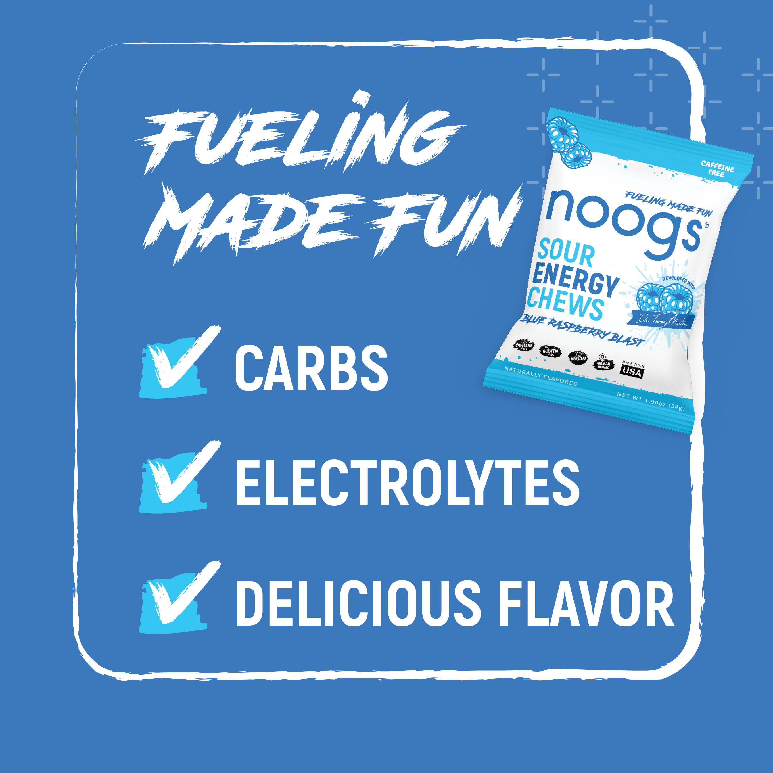 Blue Raspberry Blast Sour Energy Chews (12 bags, 24 servings) - PSC