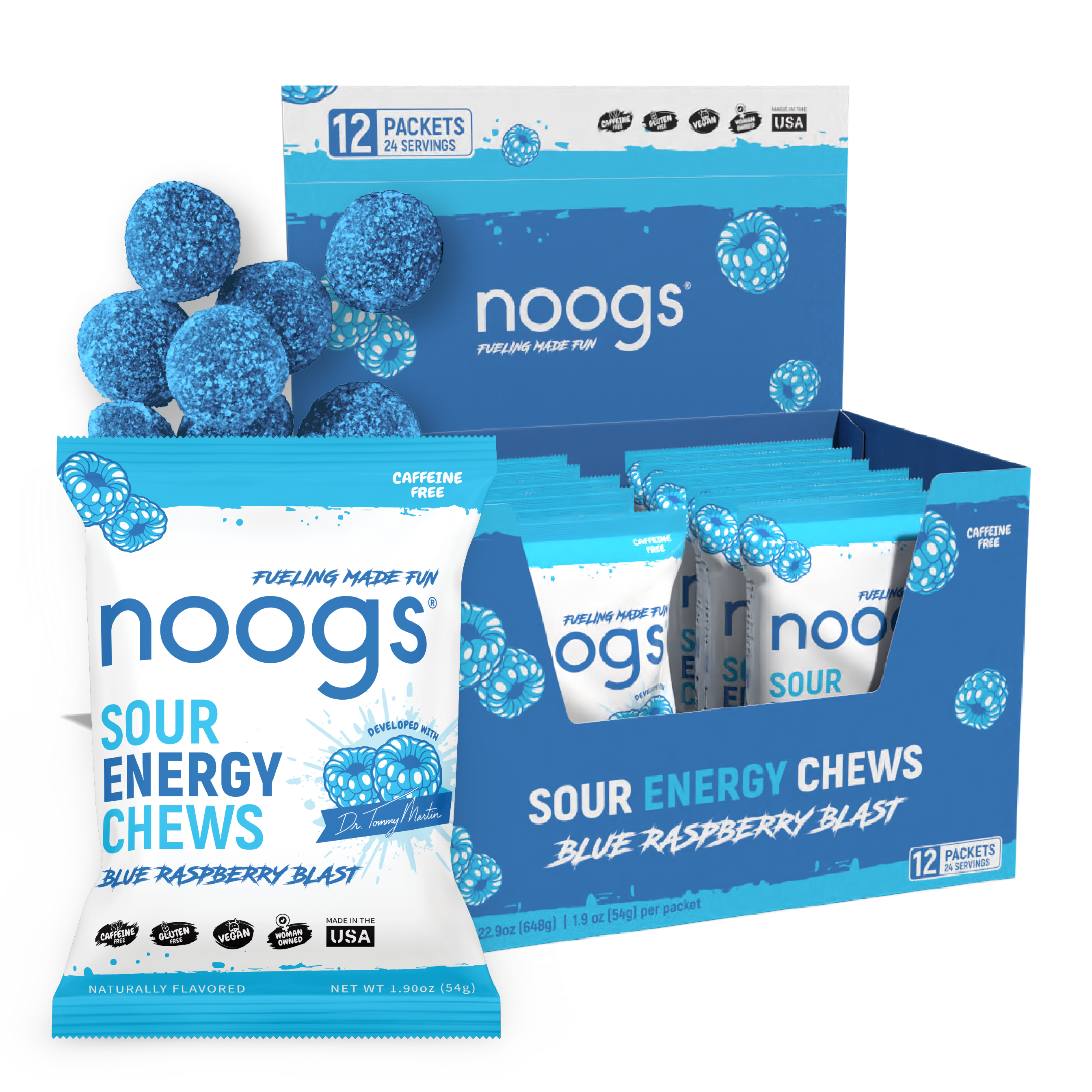 Blue Raspberry Blast Sour Energy Chews (12 bags, 24 servings) - PSC