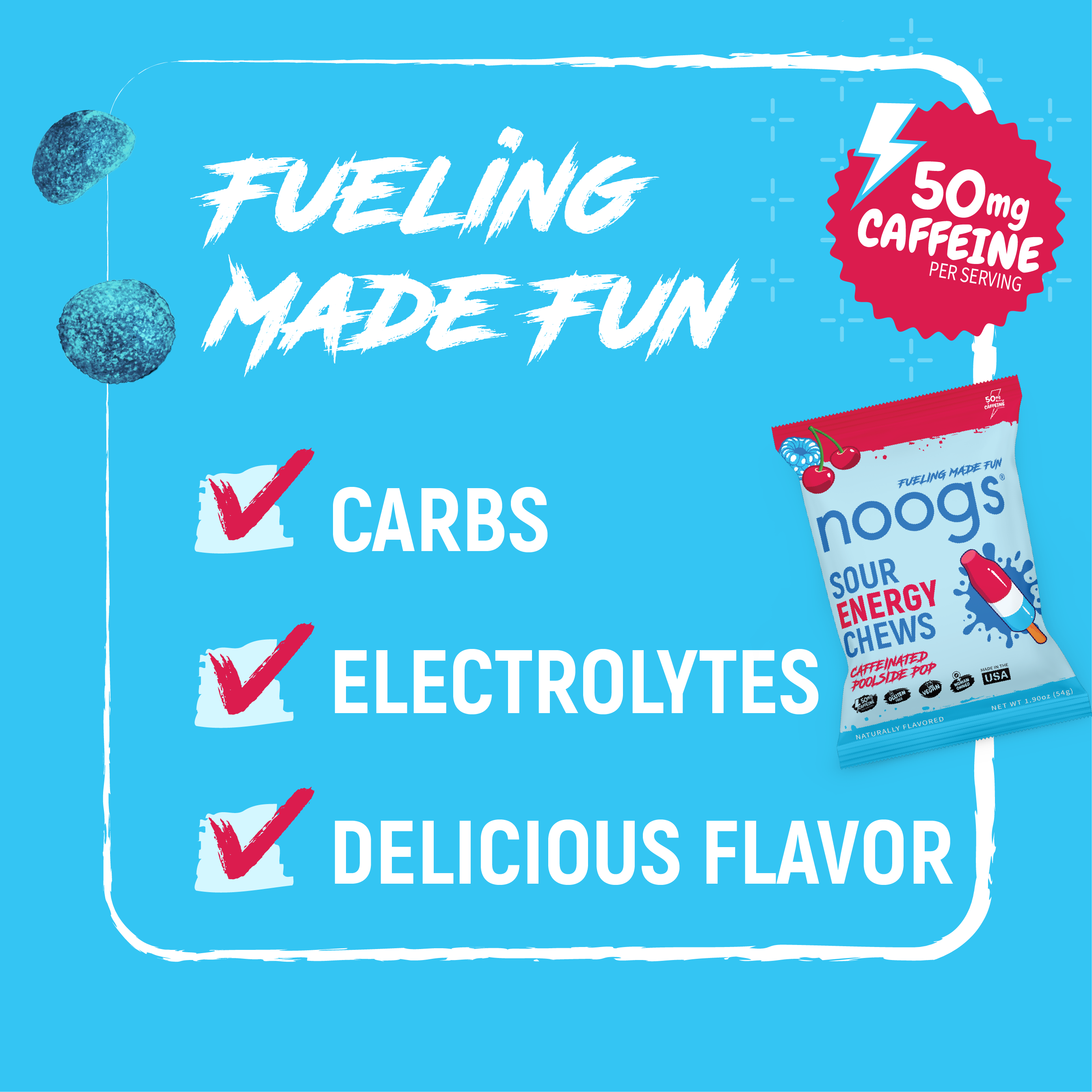 Caffeinated Poolside Pop Sour Energy Chews (12 bags, 24 servings) - PSC