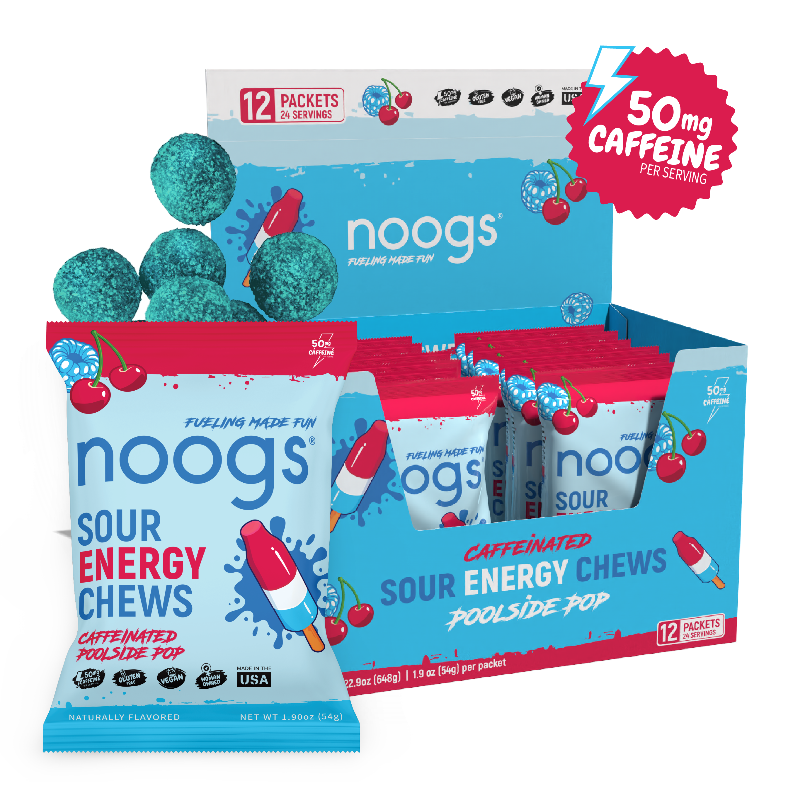 Caffeinated Poolside Pop Sour Energy Chews (12 bags, 24 servings) - PSC