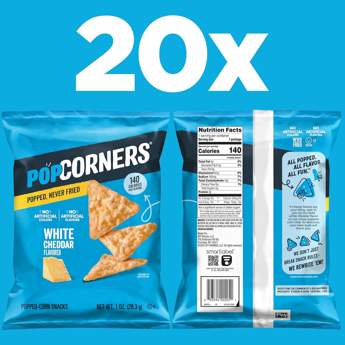 PopCorners White Cheddar Popped Corn Snacks 1oz (20ct)