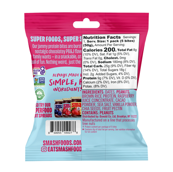 Choc Peanut Butter Raspberry Protein Bites (8 Count)