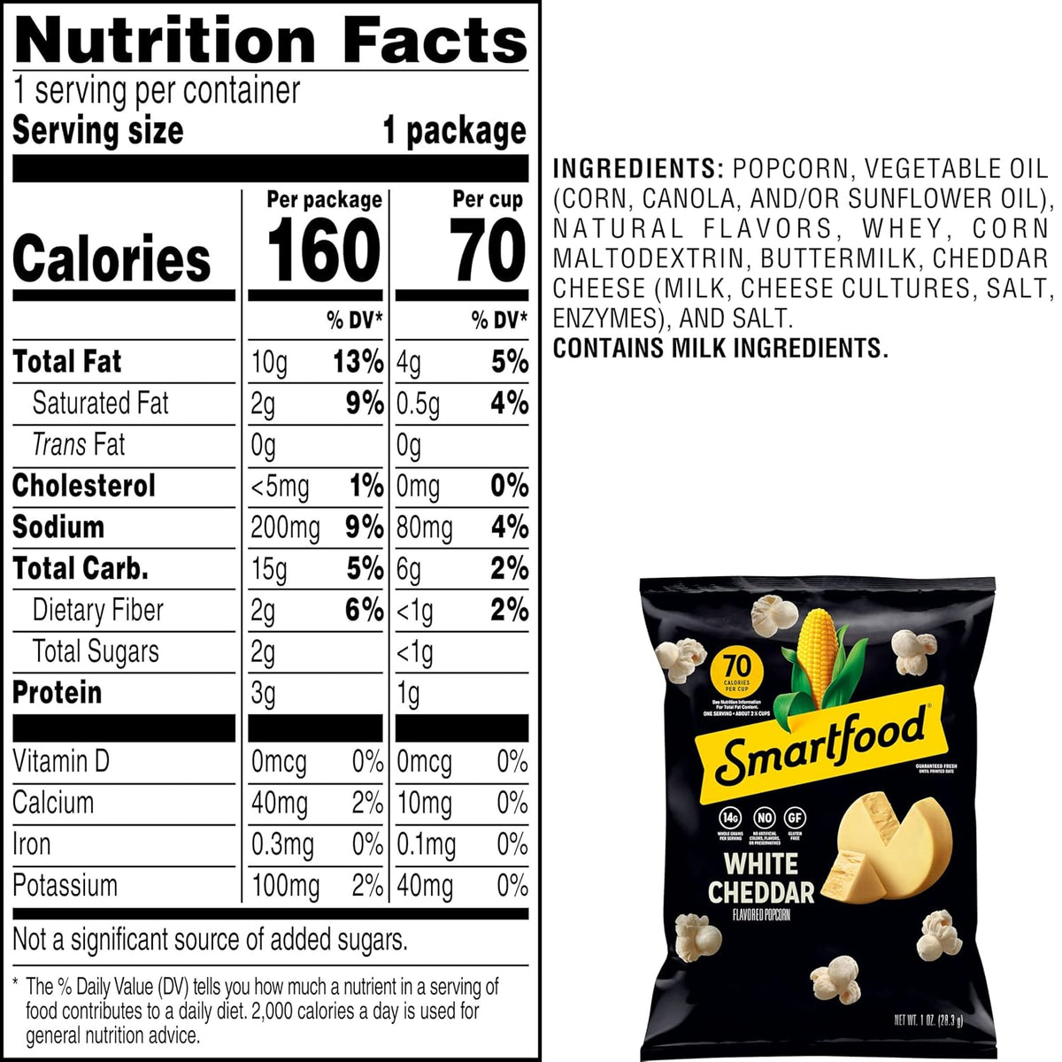 Smartfood White Cheddar Popcorn nutrition facts