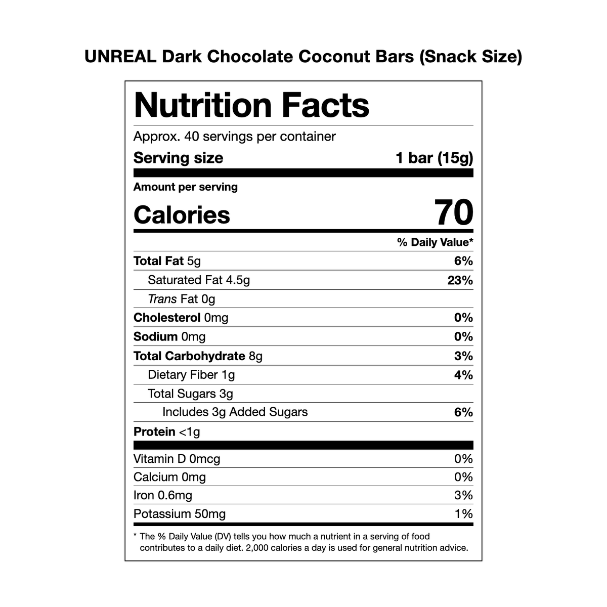 UNREAL Dark Chocolate Coconut Bars (Snack Size) Nutrition Facts