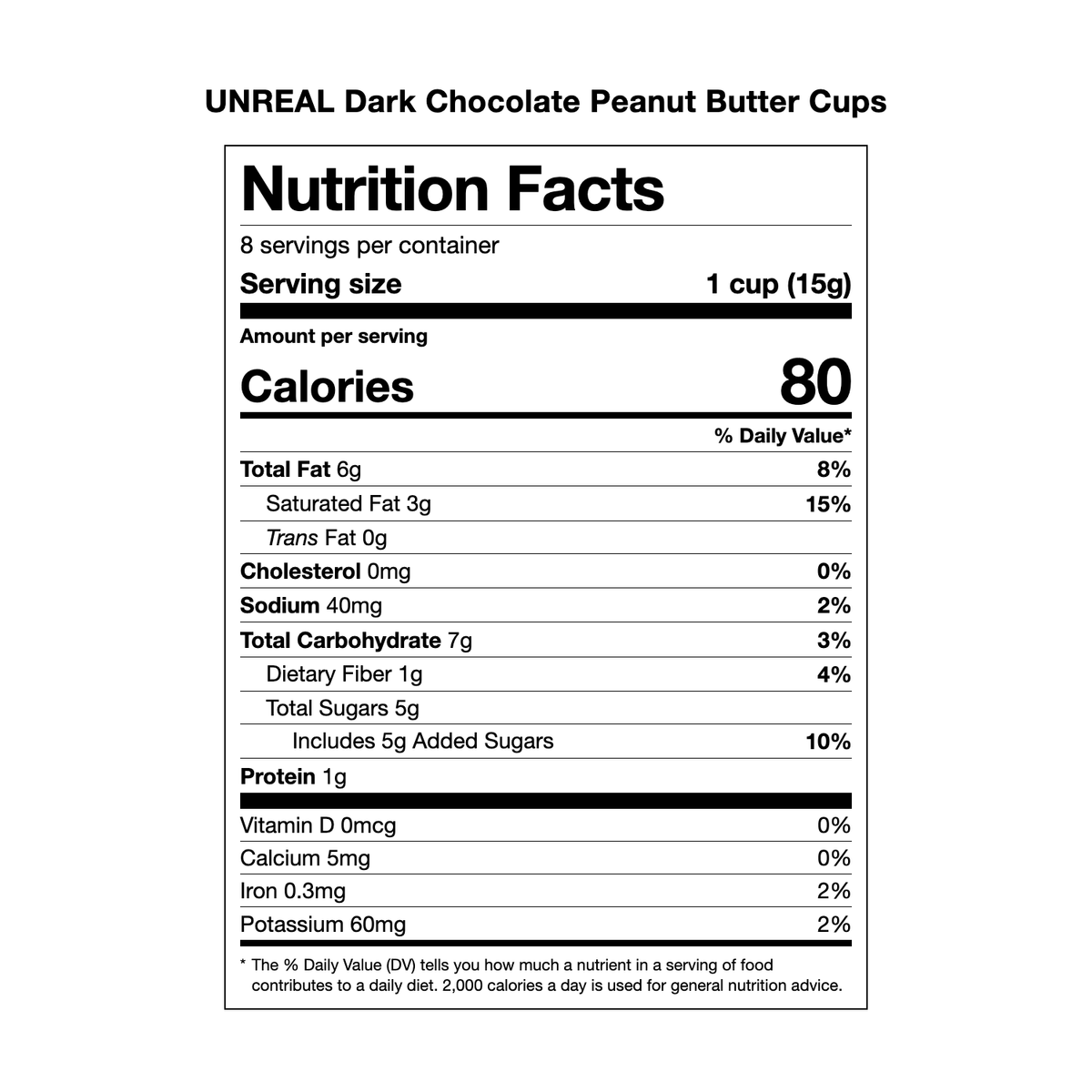 UNREAL Dark Chocolate Peanut Butter Cups Nutrition Facts
