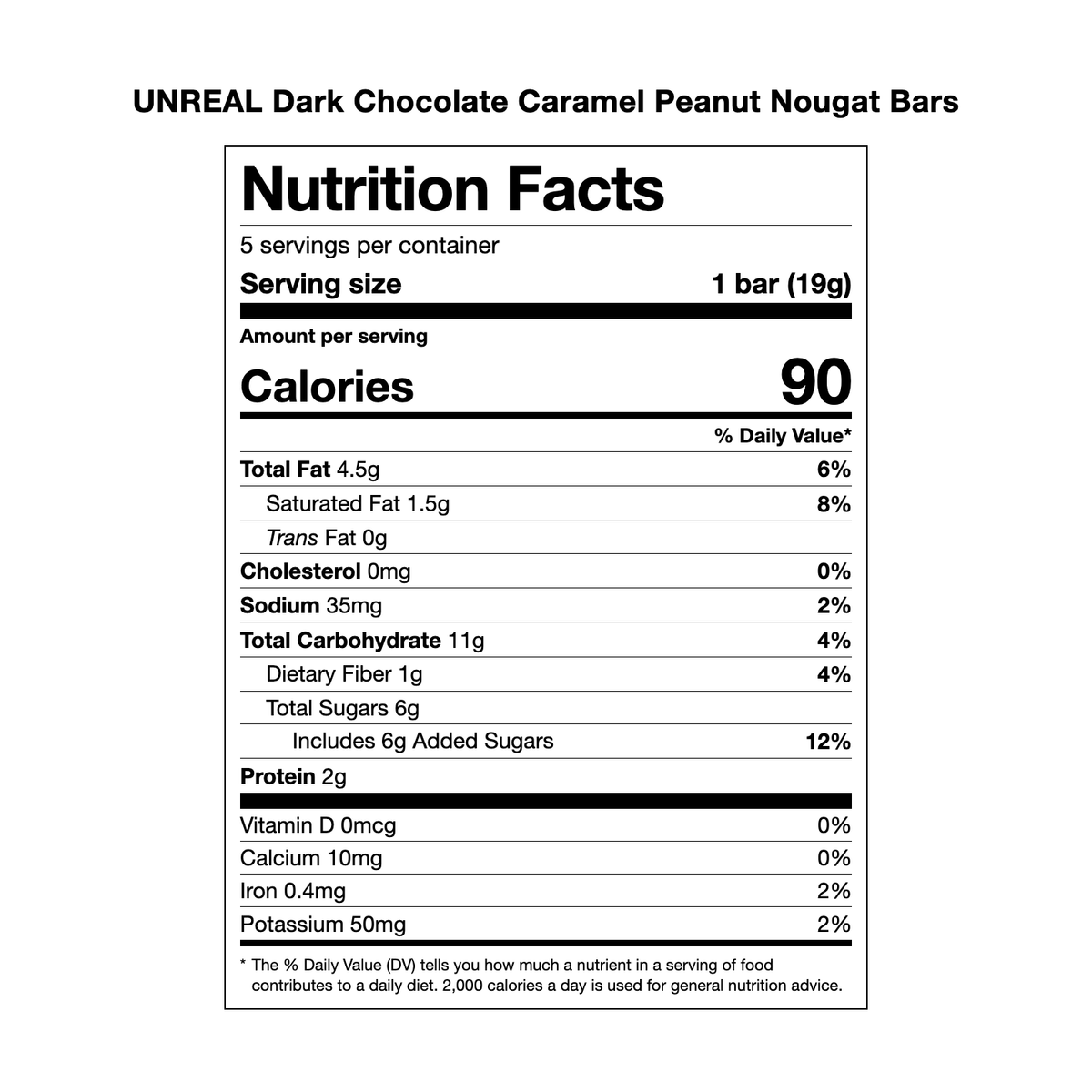 UNREAL Dark Chocolate Caramel Peanut Nougat Bars Nutrition Facts