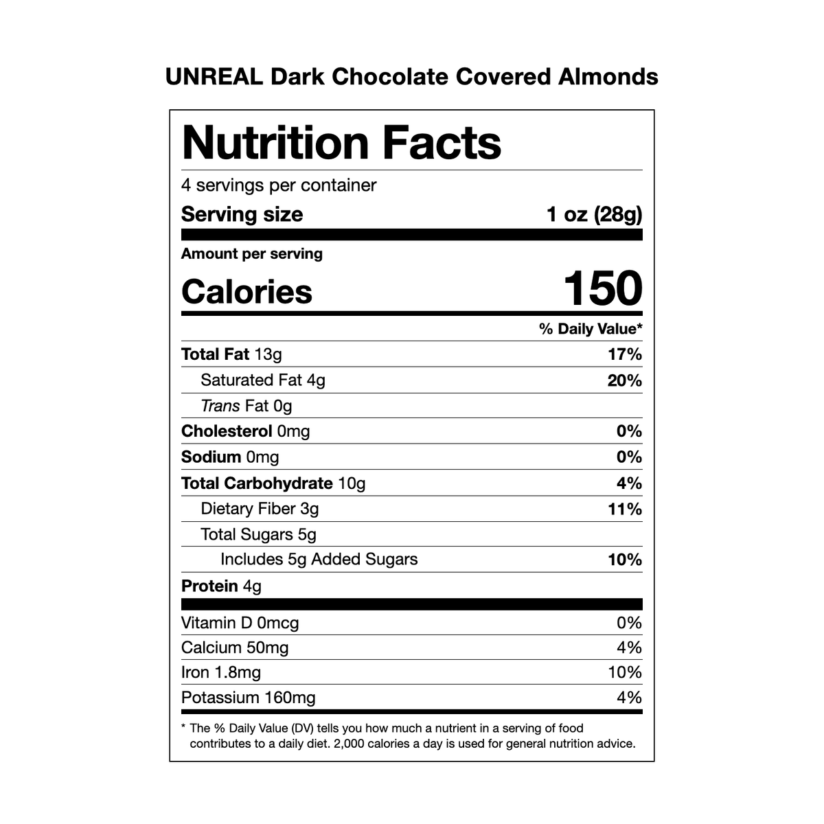 UNREAL Dark Chocolate Covered Almonds Nutrition Facts