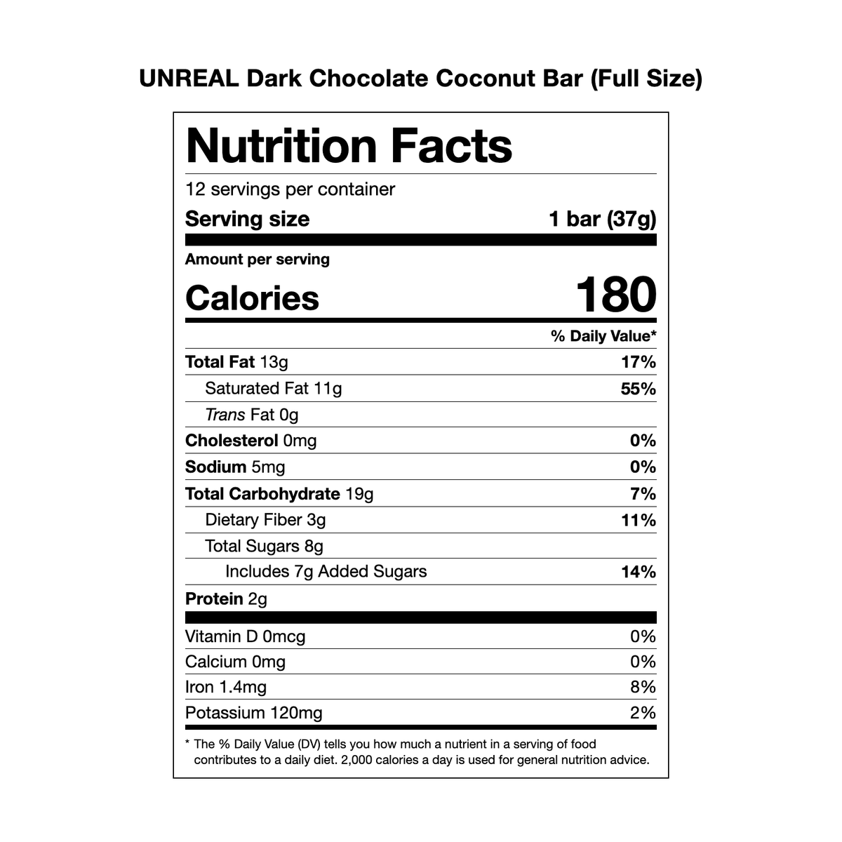 UNREAL Dark Chocolate Coconut Bar (Full Size) Nutrition Facts
