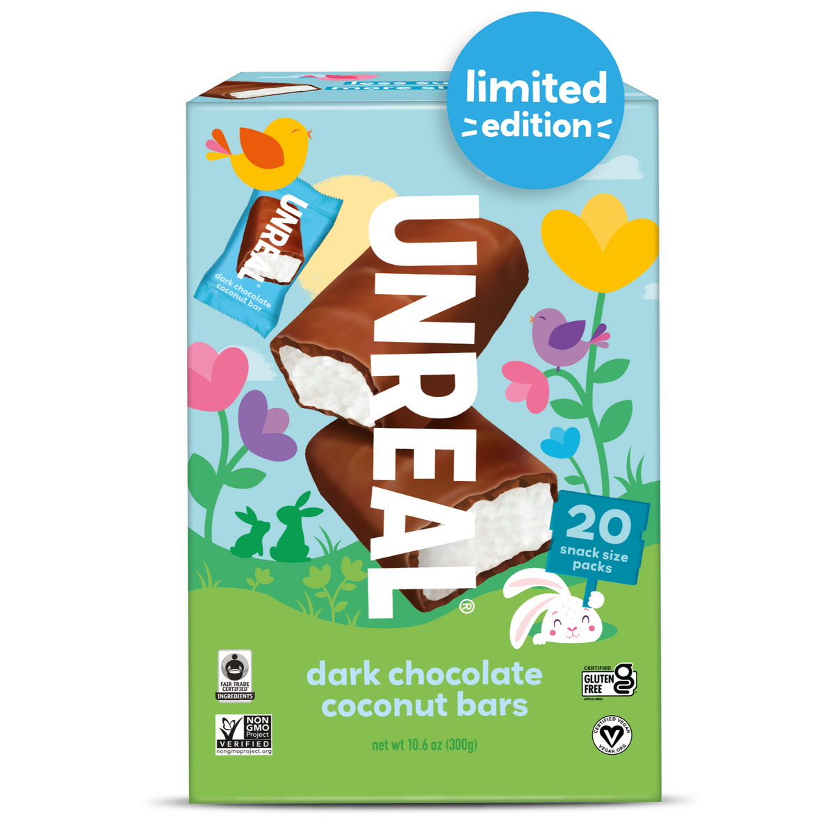 UNREAL - Easter Dark Chocolate Coconut Bars (2 Boxes, 20 Snack Packs per Box - 40 Packs)