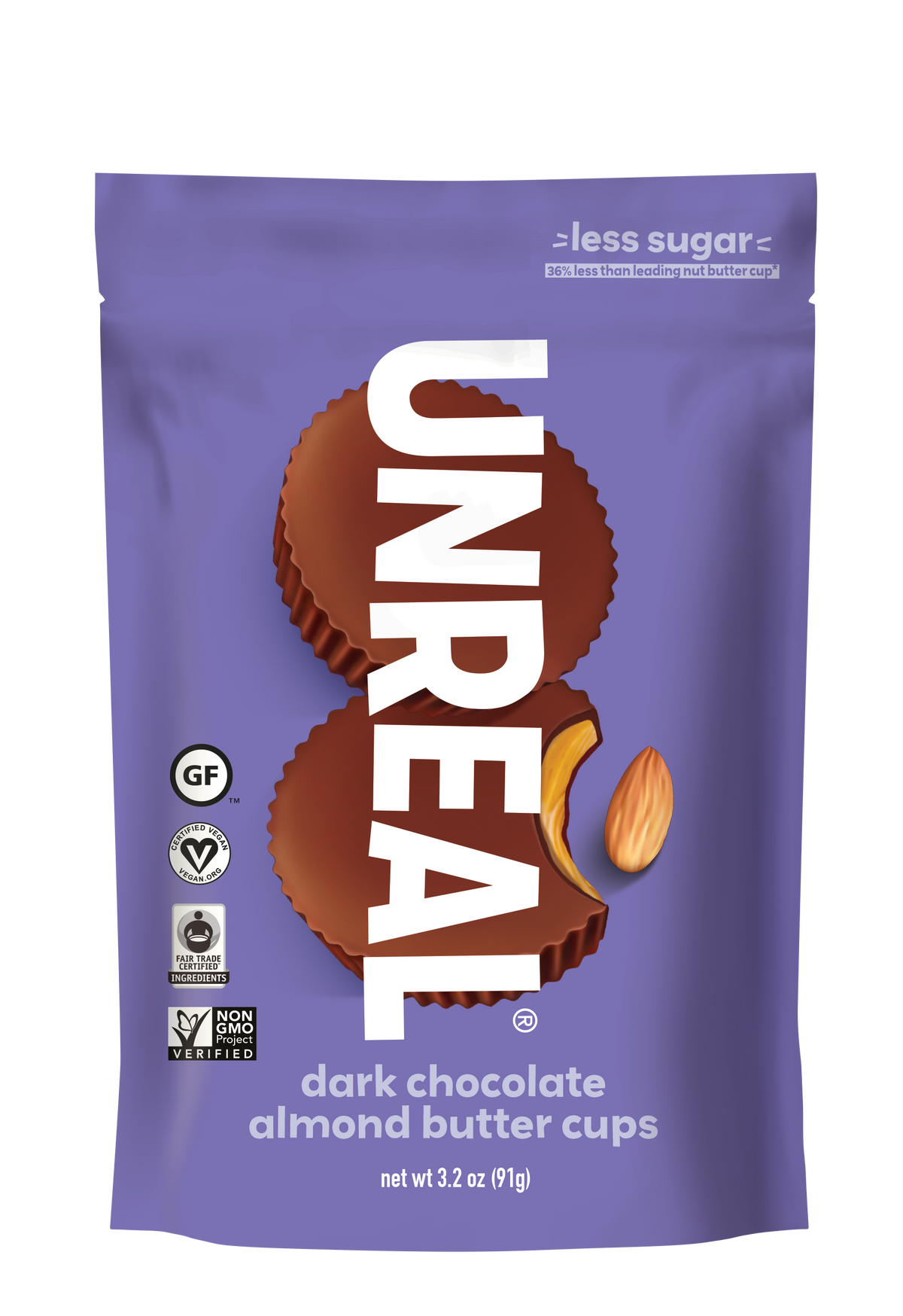 UNREAL - Dark Chocolate Almond Butter Cups (Case of 6 Bags, 6 Cups per Bag - 36 Cups)