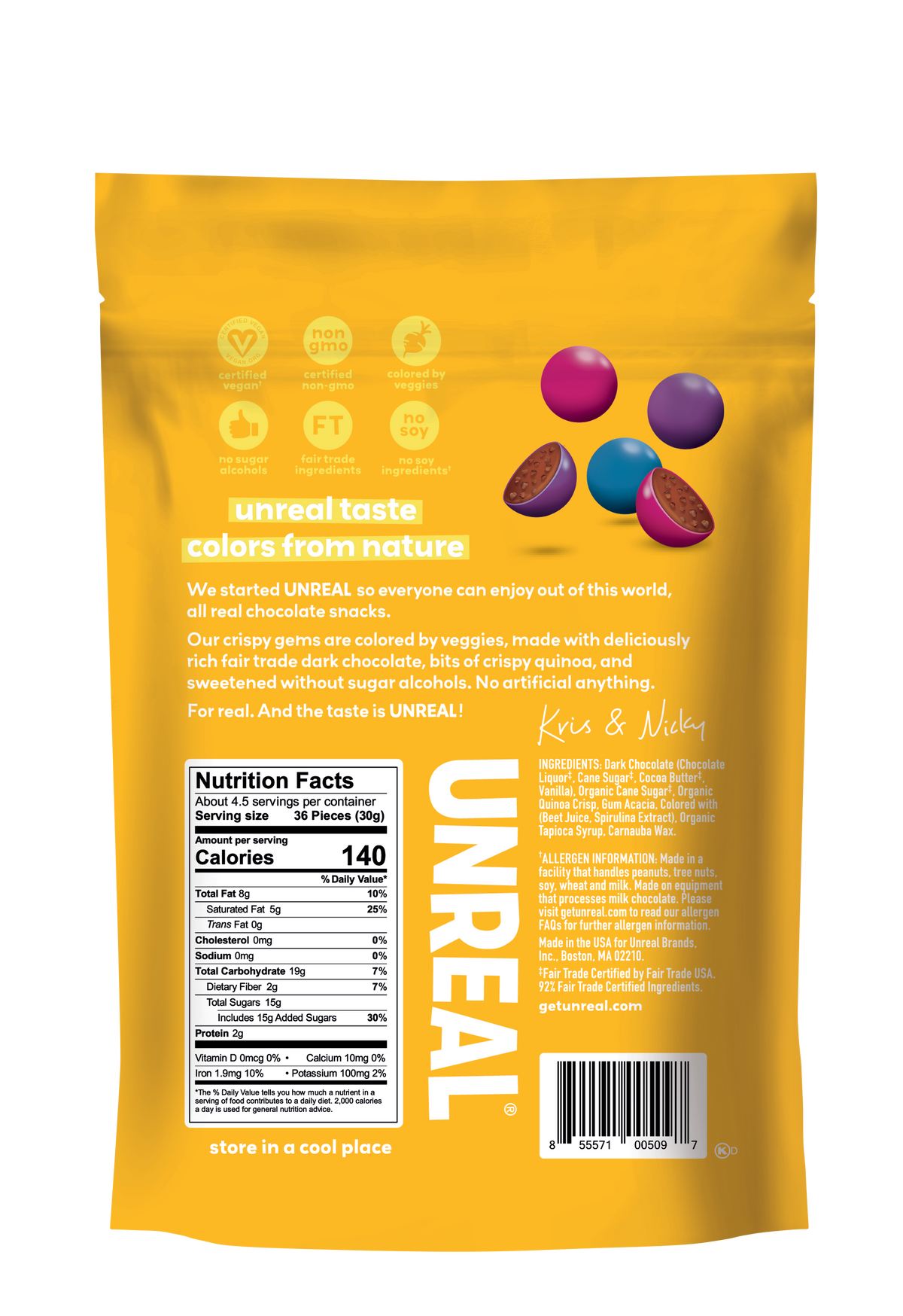 UNREAL - Dark Chocolate Crispy Quinoa Gems (Case of 6 Bags, 5 oz each)