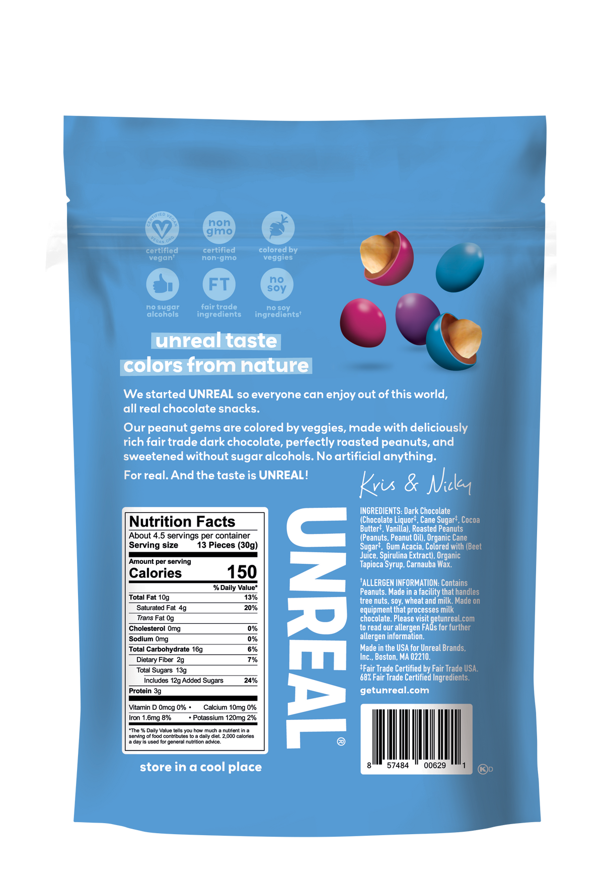 UNREAL - Dark Chocolate Peanut Gems (Case of 6 Bags, 5 oz each)