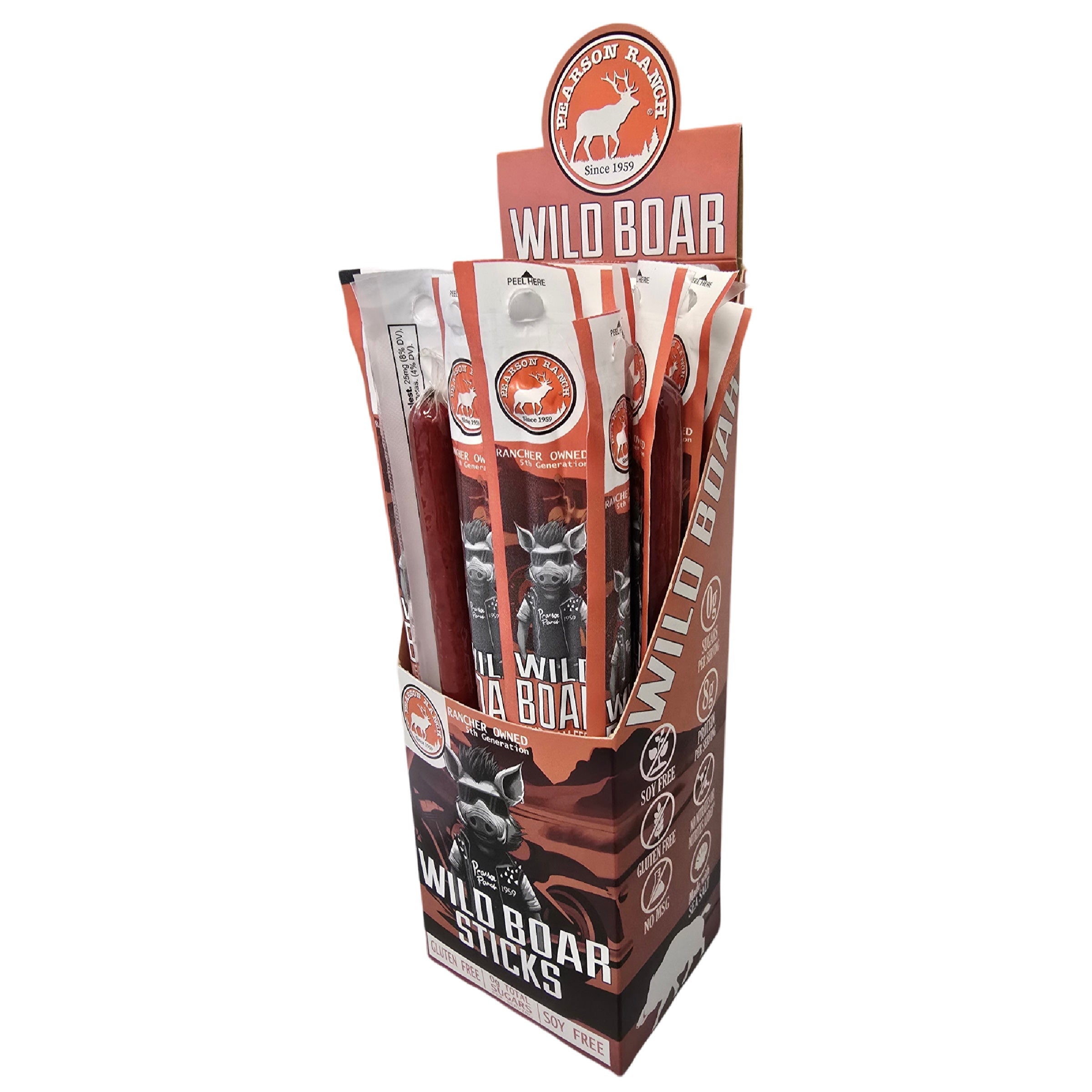 Pearson Ranch Wild Boar Single Snack Stick - 24 Count Caddy