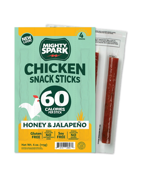 Mighty Spark Chicken Snack Sticks - Honey & Jalapeño (48 Sticks)