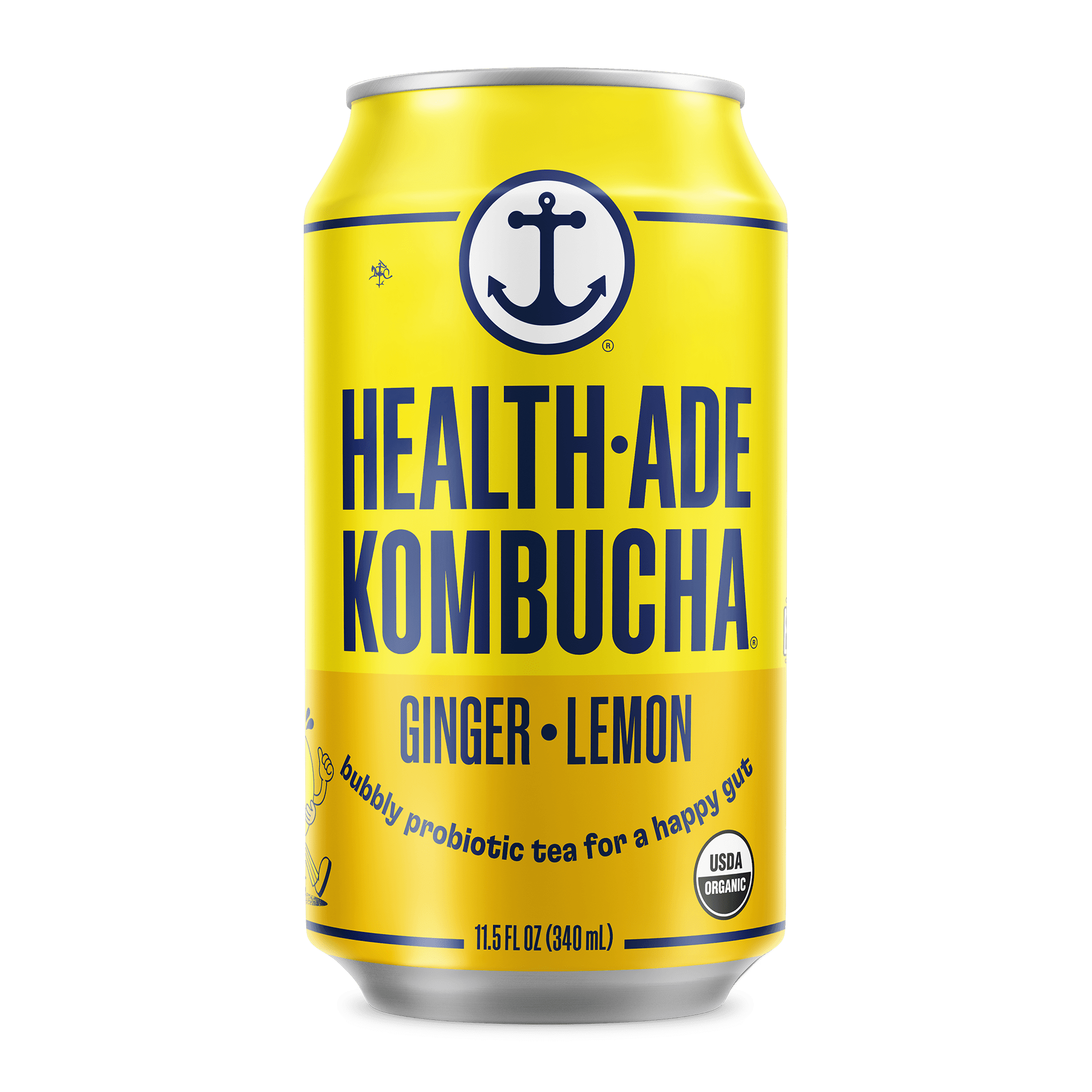 Health-Ade Ginger-Lemon Kombucha 11.5oz can, front