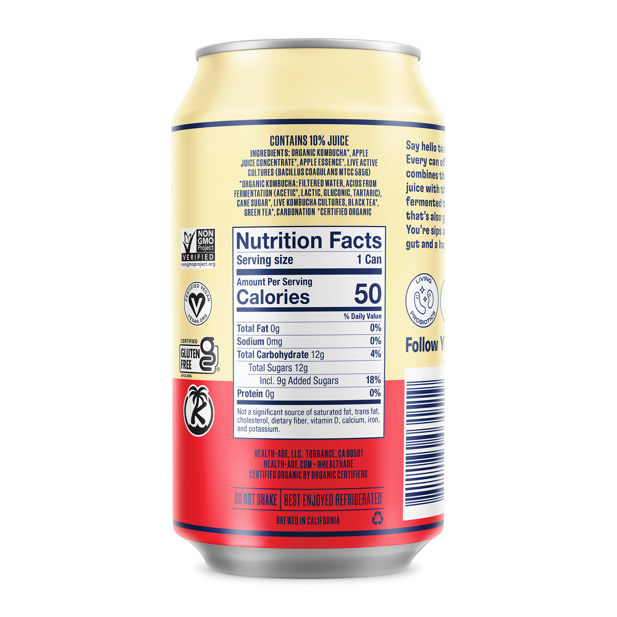 Health-Ade Pink Lady Apple Kombucha can, right side