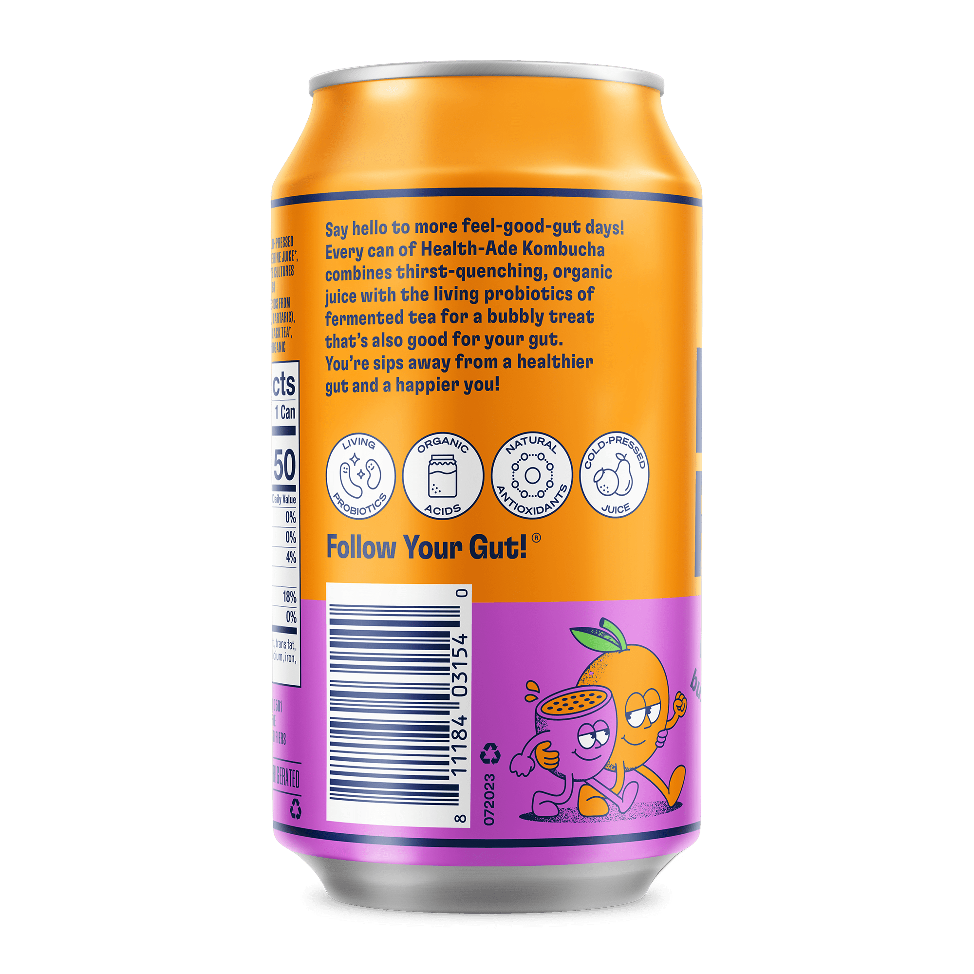 Health-Ade Passion Fruit-Tangerine Kombucha can, left side