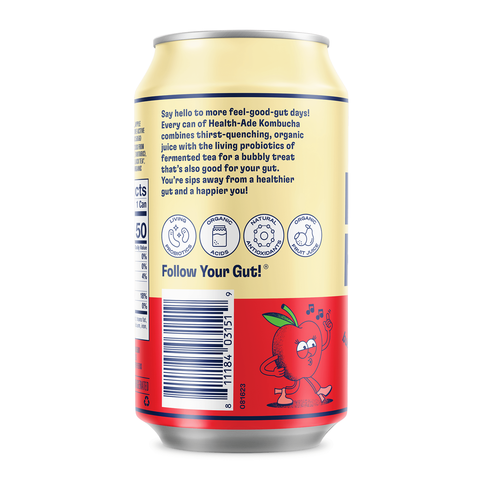 Health-Ade Pink Lady Apple Kombucha can, left side