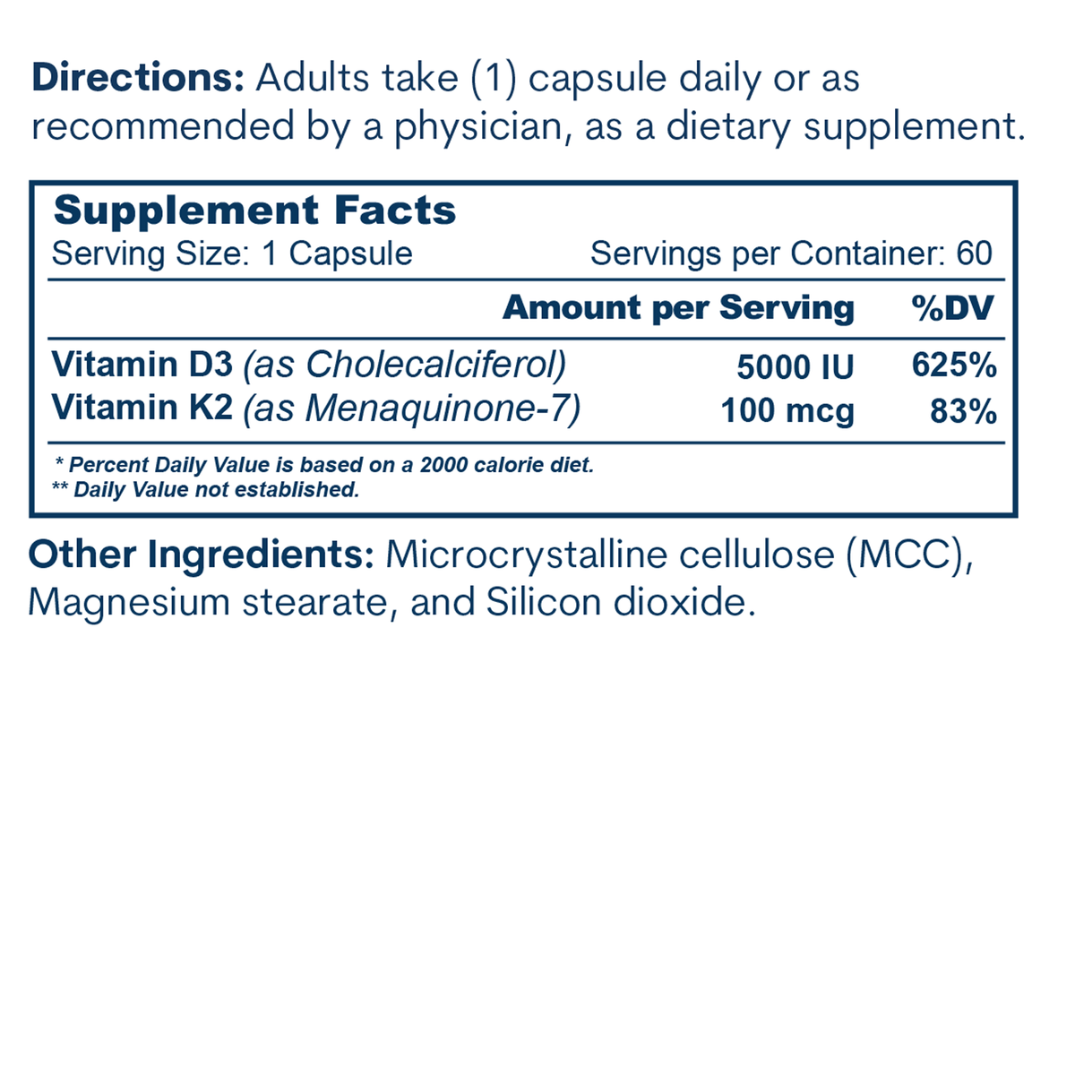 Vitamin D3-5000IU + K2 Bottle 60CT Capsules