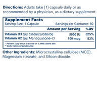 Vitamin D3-5000IU + K2 Bottle 60CT Capsules