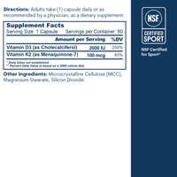 Vitamin D3 2000IU + K2: Bottle (60 Count) (Wholesale)