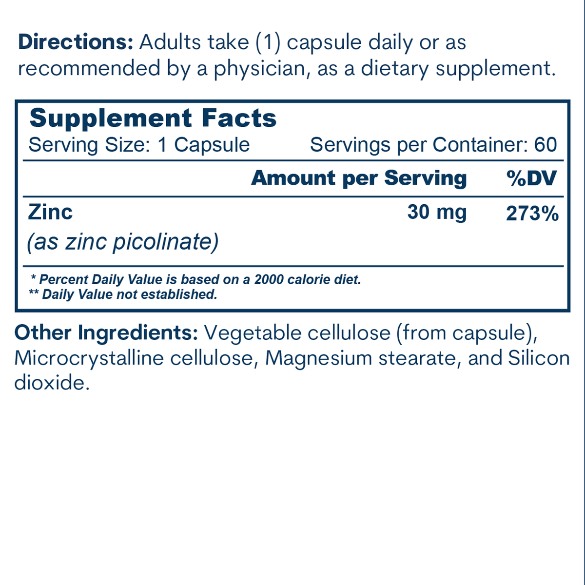 Zinc Bottle 60 CT Capsules