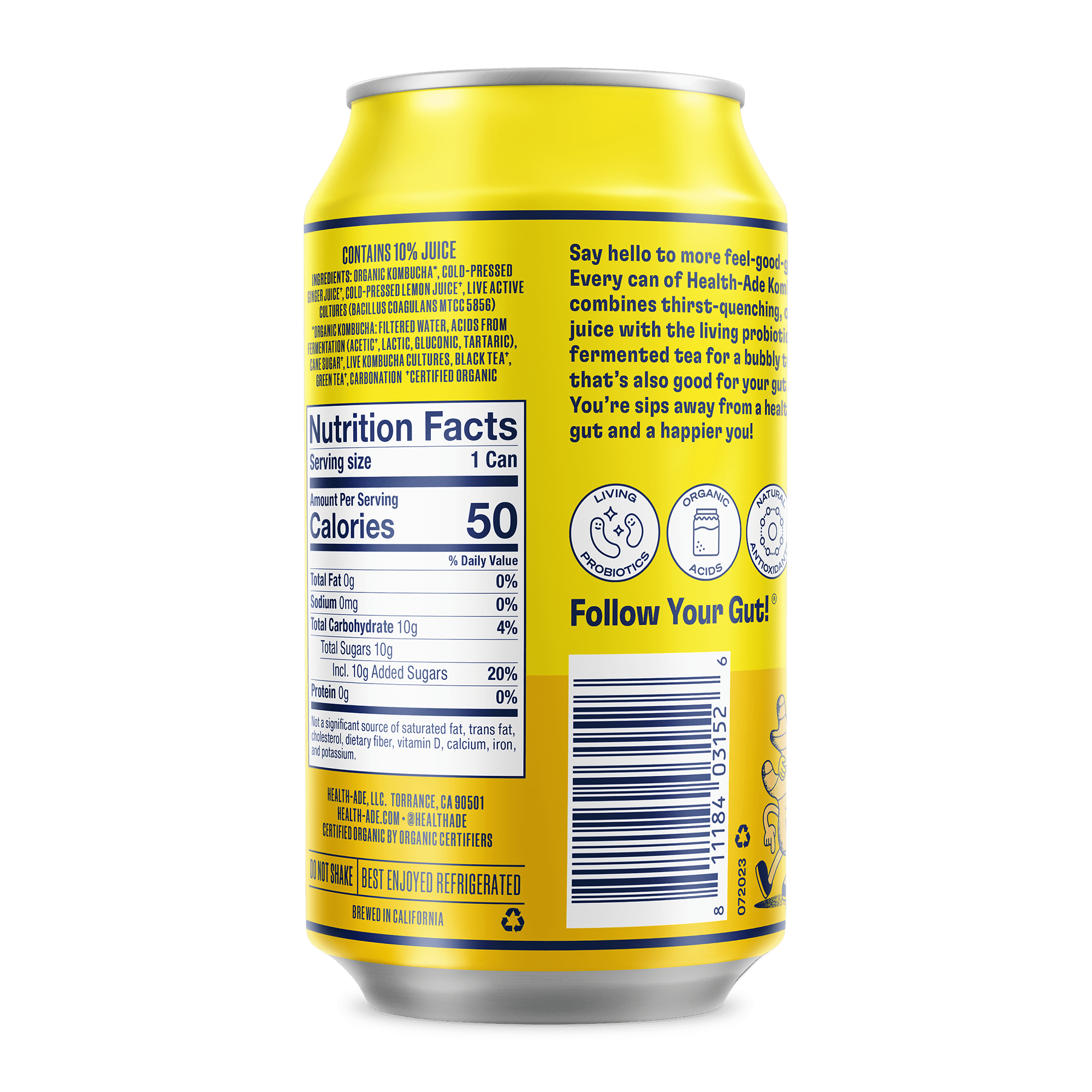 Health-Ade Ginger-Lemon Kombucha can, back