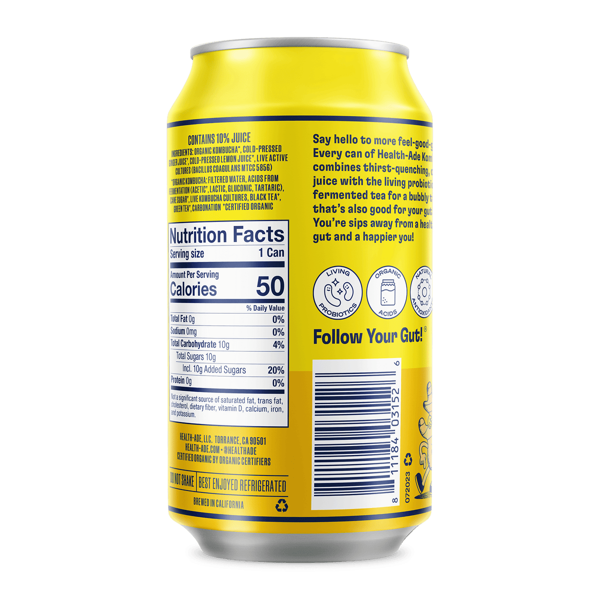Health-Ade Kombucha in Cans — Ginger-Lemon (12-pack, 11.5oz)
