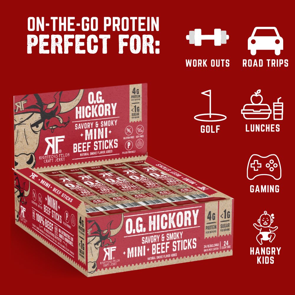 Righteous Felon Master Case O.G. Hickory Beef Stick Minis 0.5oz (288ct - 12x/24ct)